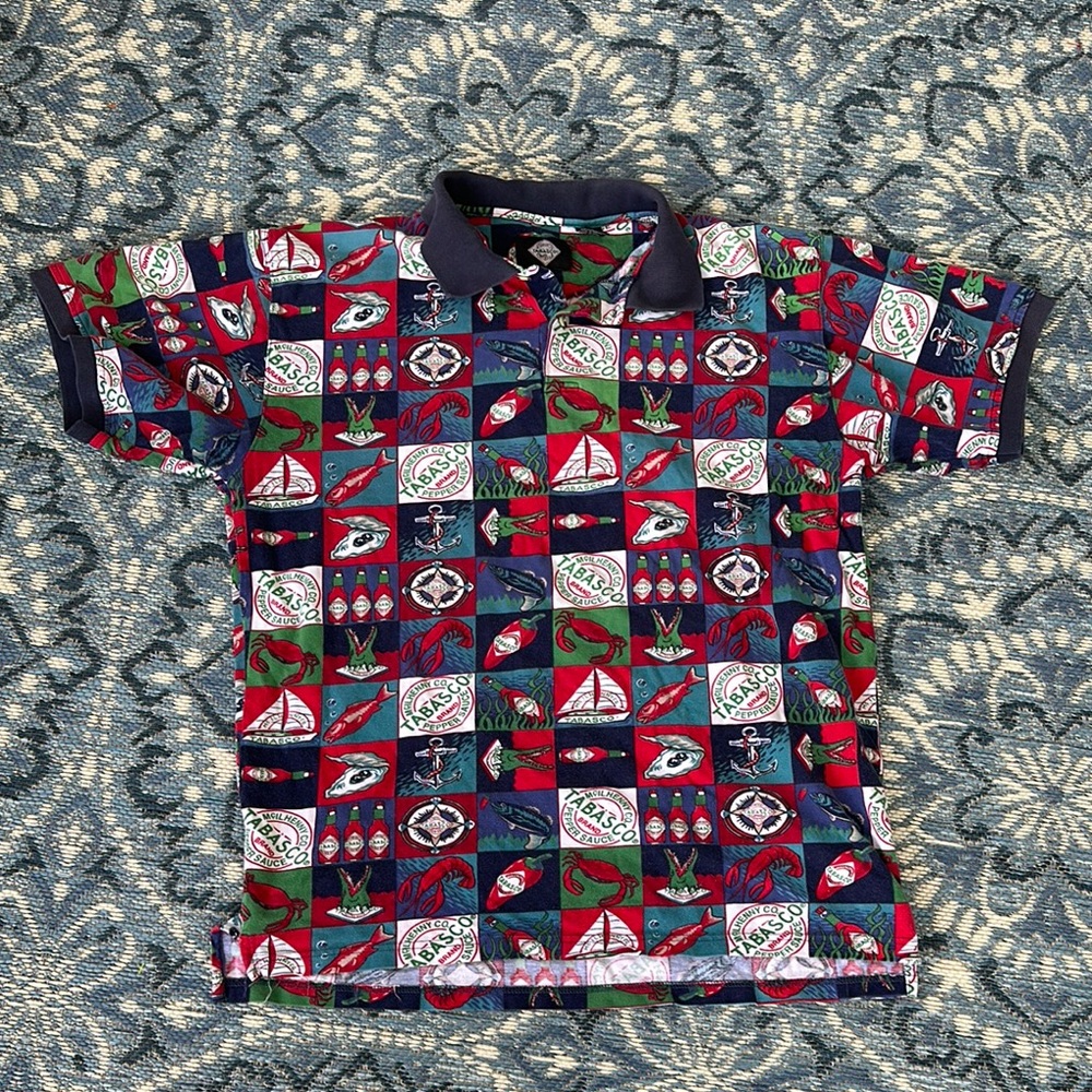 Vintage Tabasco Red and Green Polo Shirt Nautical Design - 100% Cotton
